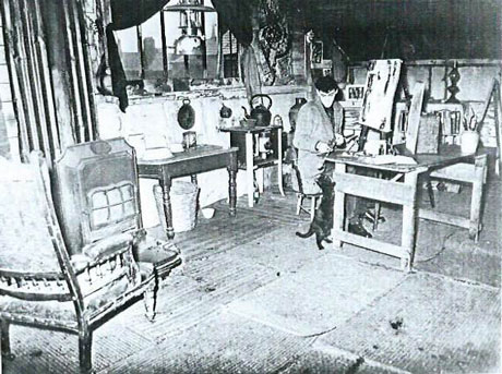 Jeffrey Steele artist circa early 1950s in Moon Street studio with cat photocopy of Western Mail print